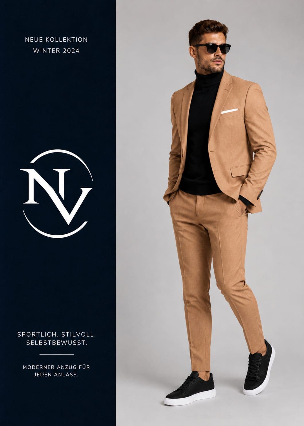 NV Herren-Look — Camel-Anzug im modernen Casual-Stil